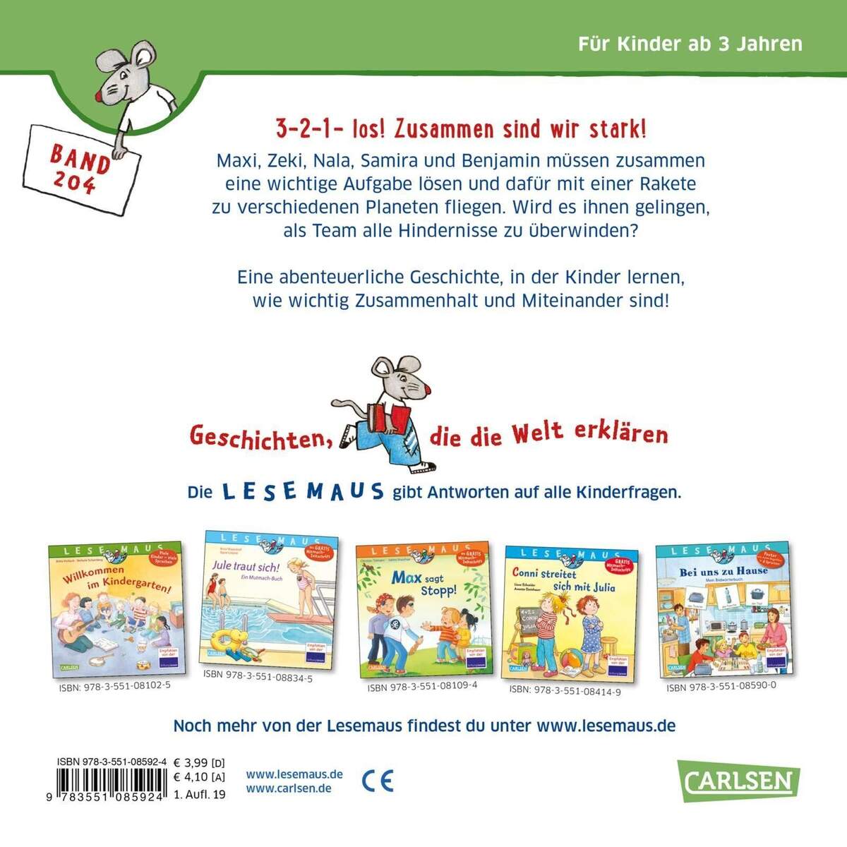 Carlsen Verlag Lesemaus 204 3-2-1- los! Zusammen sind wir stark!