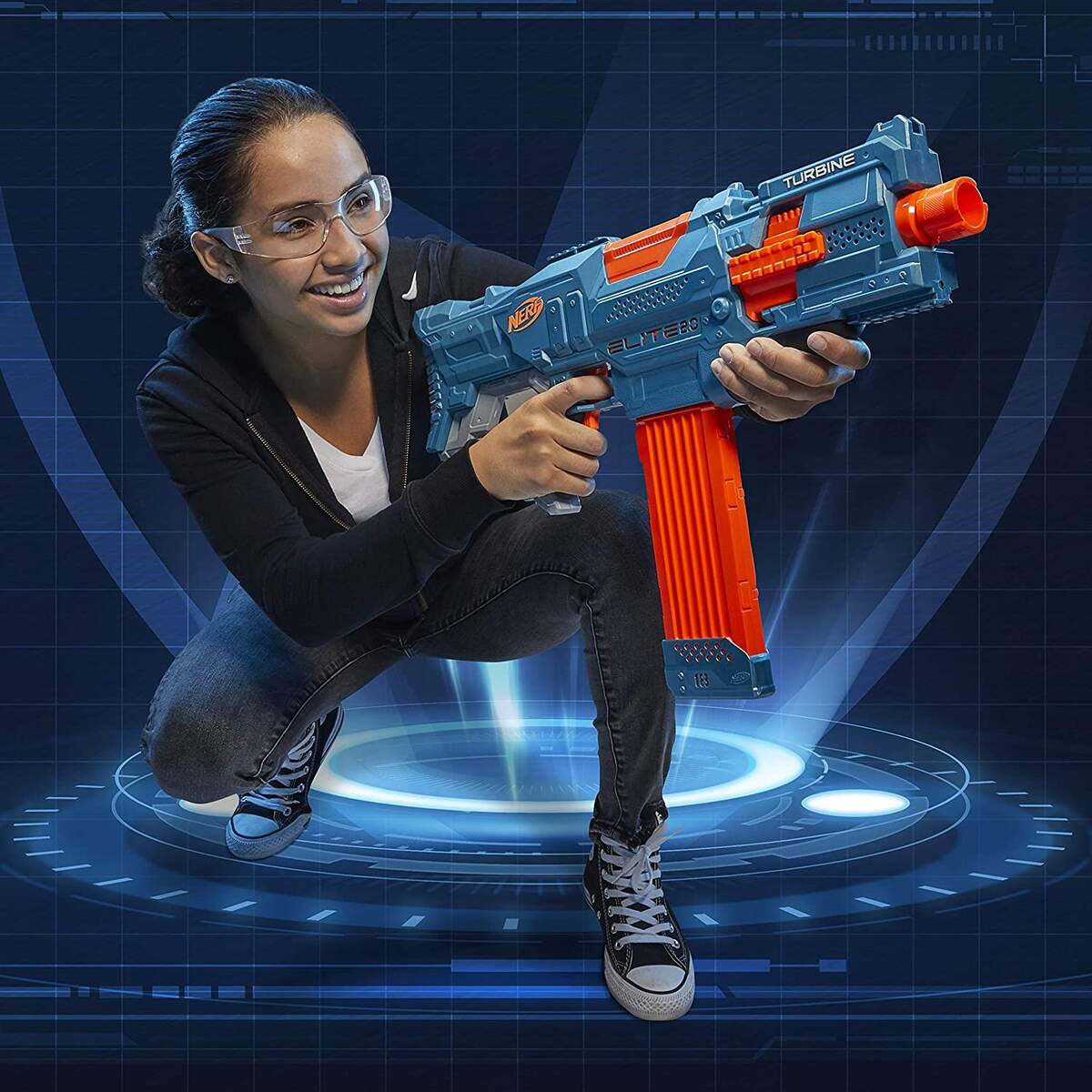 Nerf Elite 2.0 Turbine CS-18 motorisierter Blaster, 36 Nerf Darts, 18-Dart Clip-Magazin, Tactical Rails