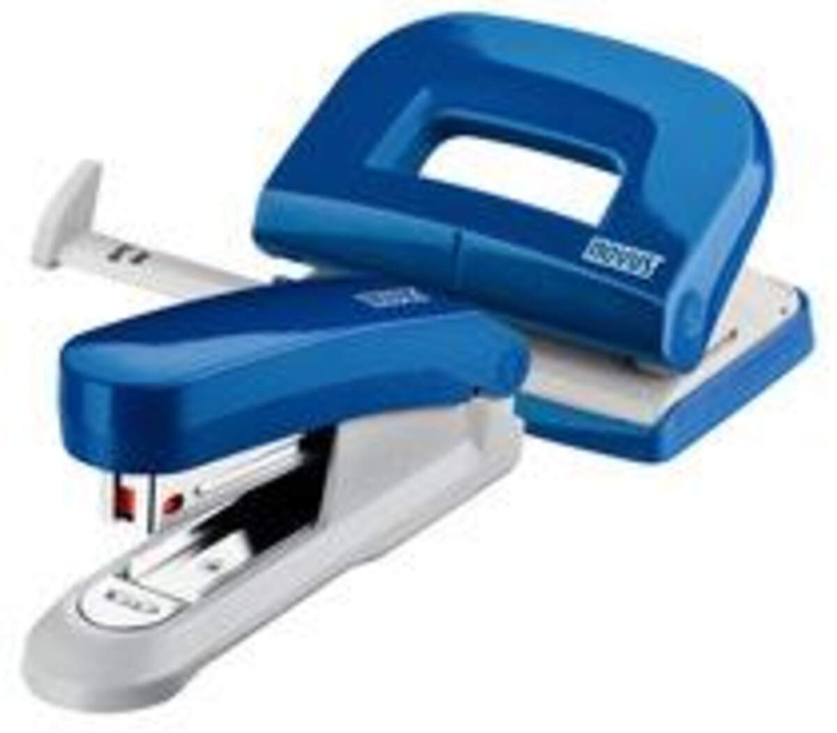 Novus Schreibtisch-Accessoire Set Hefter E15 Locher E210 blau glänzend