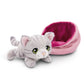 NICI Kuscheltier Katze grau getigert 12cm im Körbchen pink