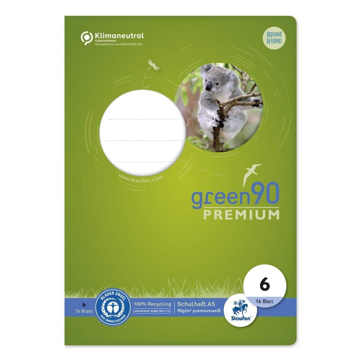 Staufen Green Schulheft Lin6 A5 16 Blatt 90g/qm blanko