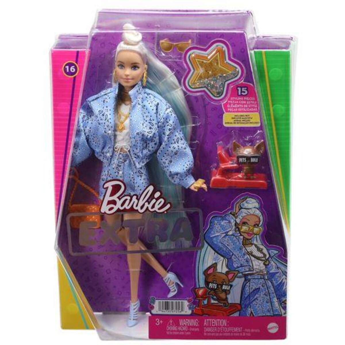 Barbie Extra Puppe (blond) mit hellblauem Rock & Jacke, Hund & Zubehör