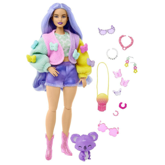 Barbie Extra Puppe (lavendelfarbenes Haar) mit Schmetterlings-Haarspangen