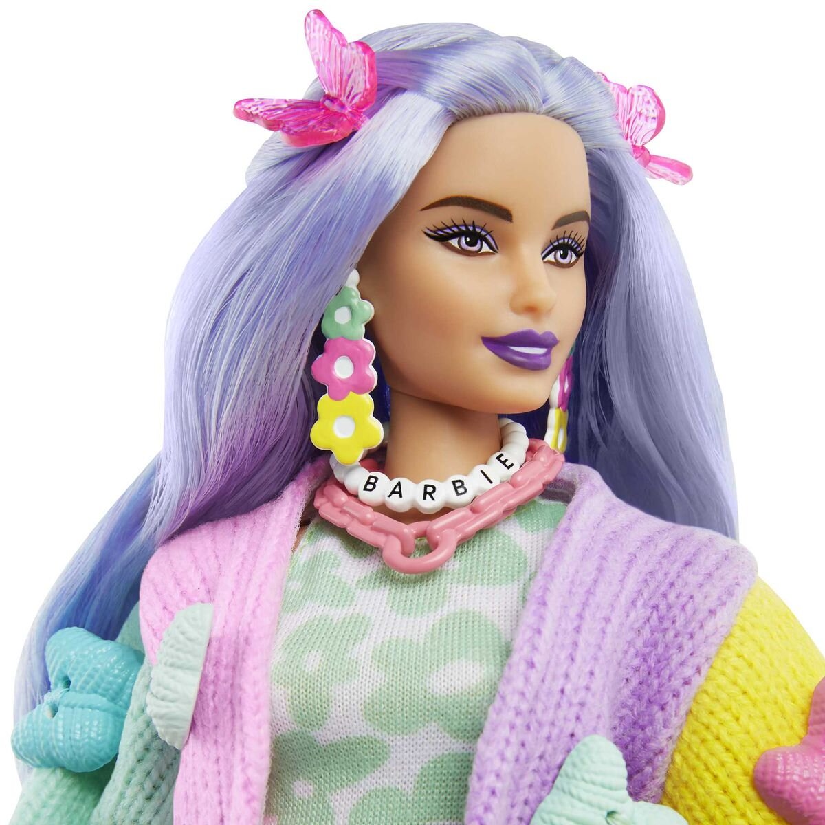 Barbie Extra Puppe (lavendelfarbenes Haar) mit Schmetterlings-Haarspangen