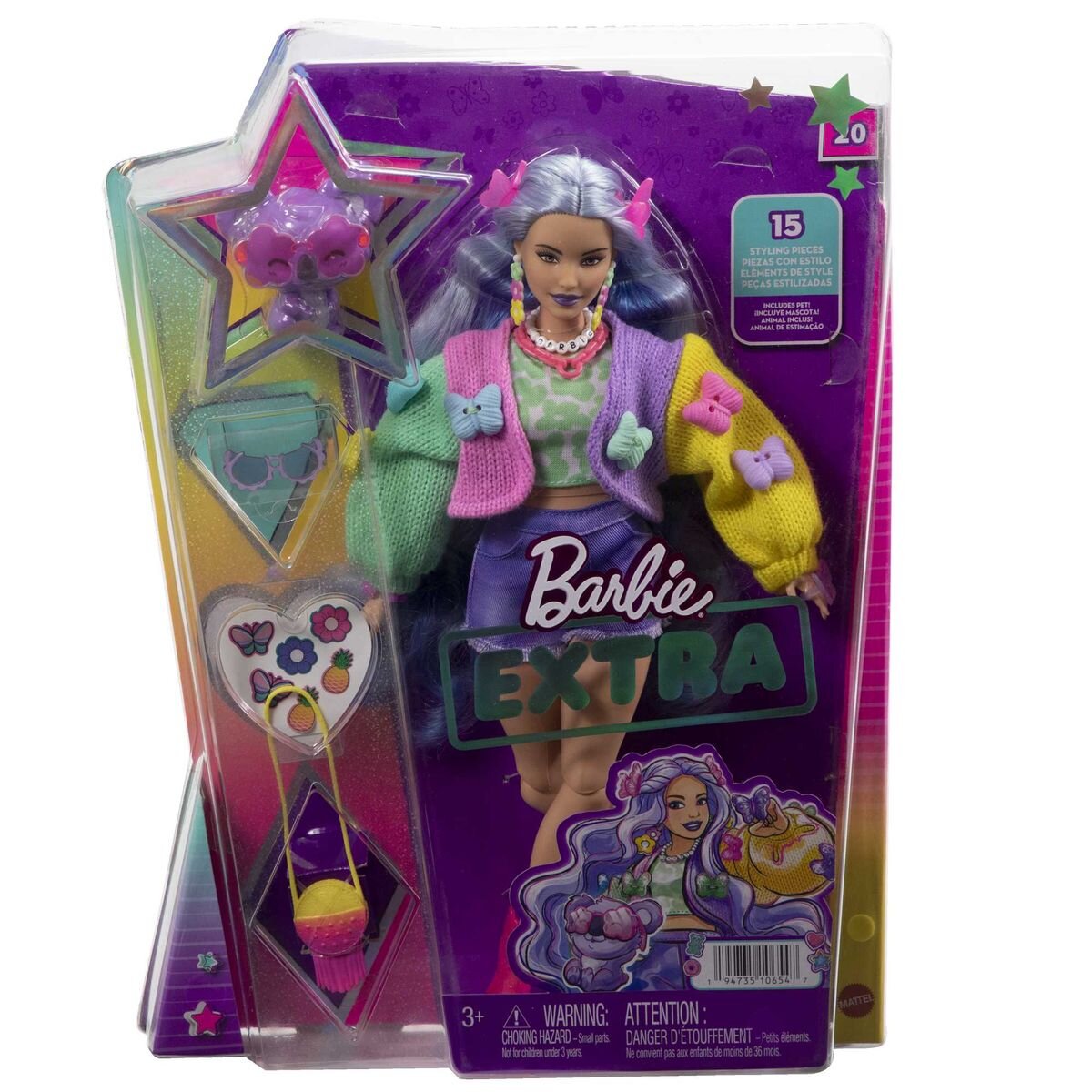 Barbie Extra Puppe (lavendelfarbenes Haar) mit Schmetterlings-Haarspangen