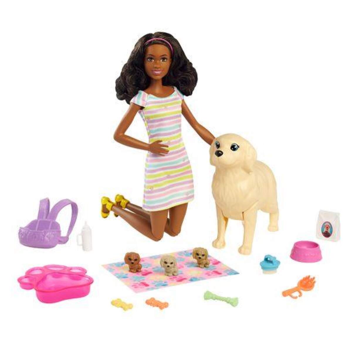 Barbie Puppe (brünett) mit Hund & Welpen, Set inkl. Zubehör
