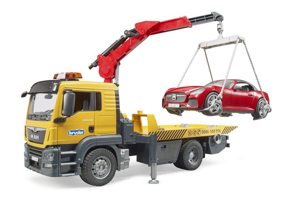 BRUDER® 3750 MAN TGS Abschlepp-LKW mit Roadster und Light & Sound Module