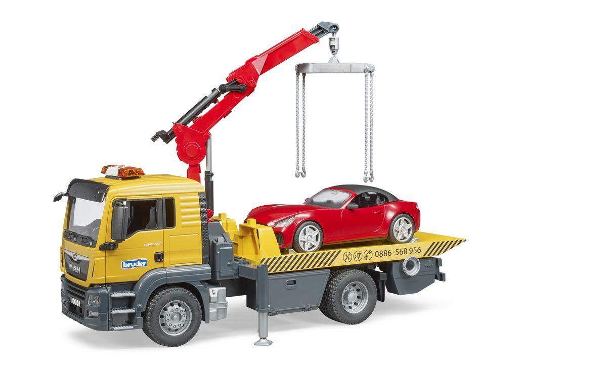 BRUDER® 3750 MAN TGS Abschlepp-LKW mit Roadster und Light & Sound Module