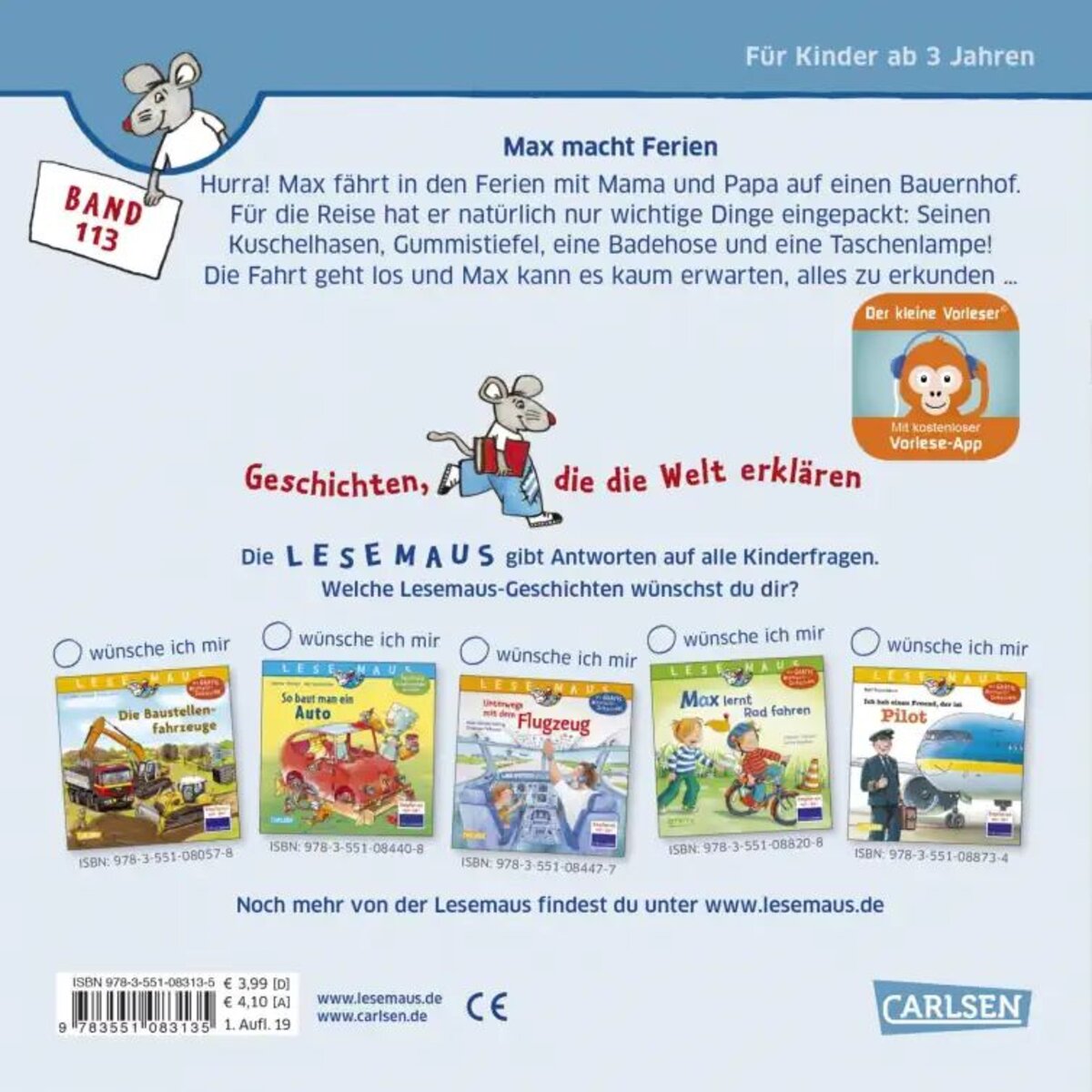 Carlsen Verlag LESEMAUS 113: Max macht Ferien