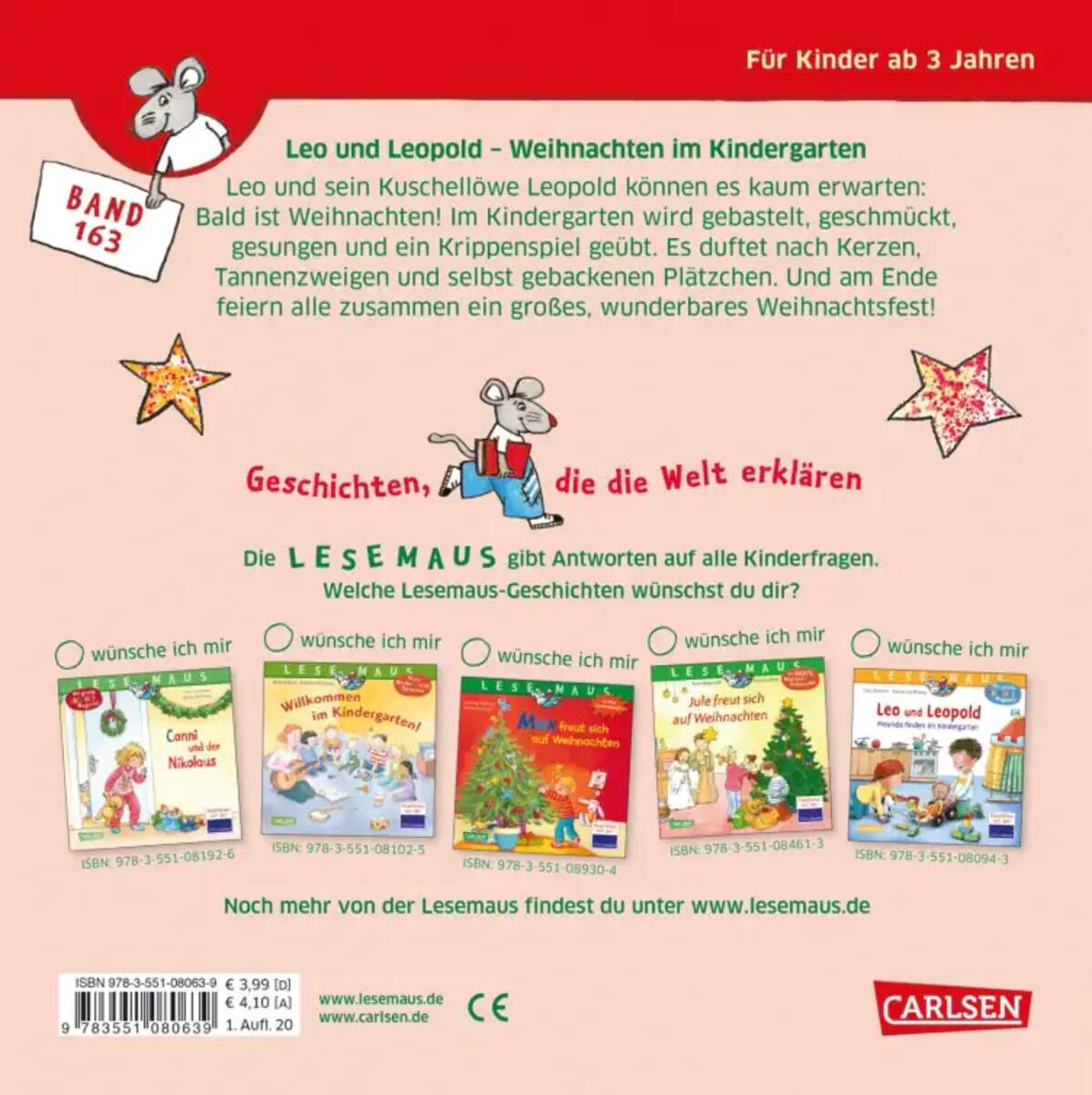 Carlsen Verlag LESEMAUS 163: Leo und Leopold – Weihnachten im Kindergarten