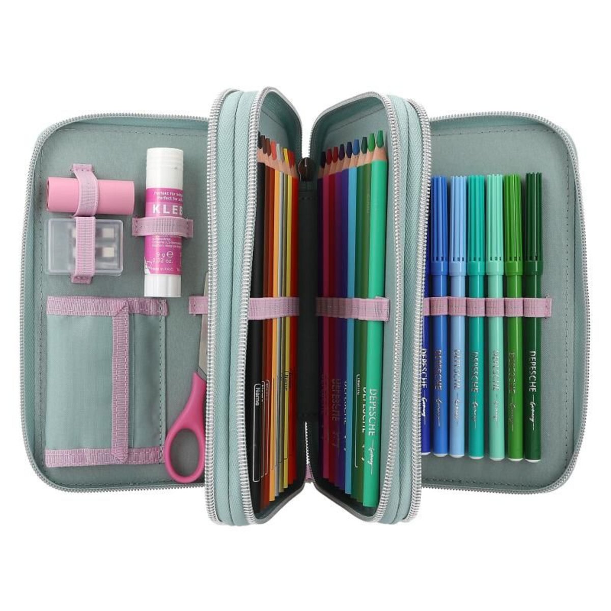 Depesche Miss Melody 3 Fach Federtasche LED Herzen