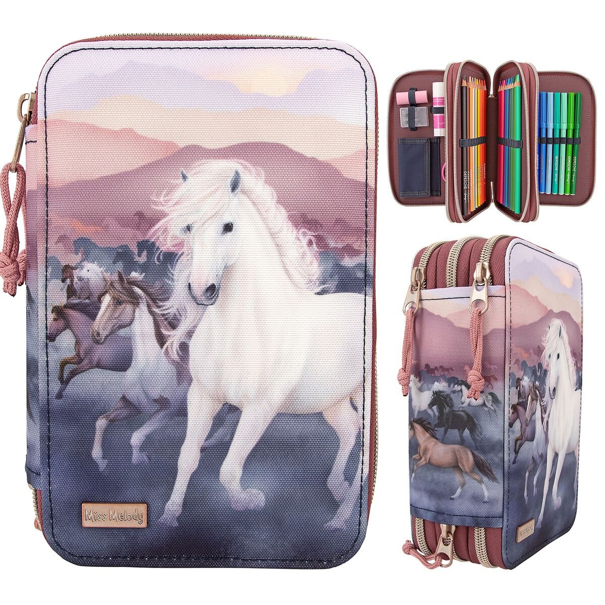 Depesche Miss Melody 3 Fach Federtasche NIGHT HORSES