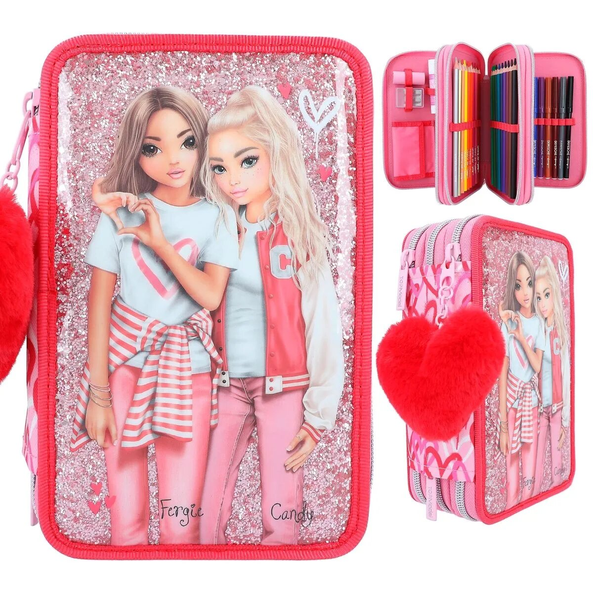 Depesche TOPModel 3-Fach Federtasche ONE LOVE mit Glitzer