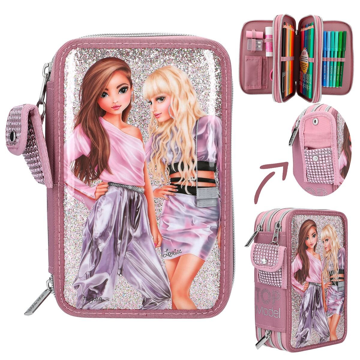 Depesche TOPModel 3-Fach Federtasche mit Glitzer GLITTER QUEEN