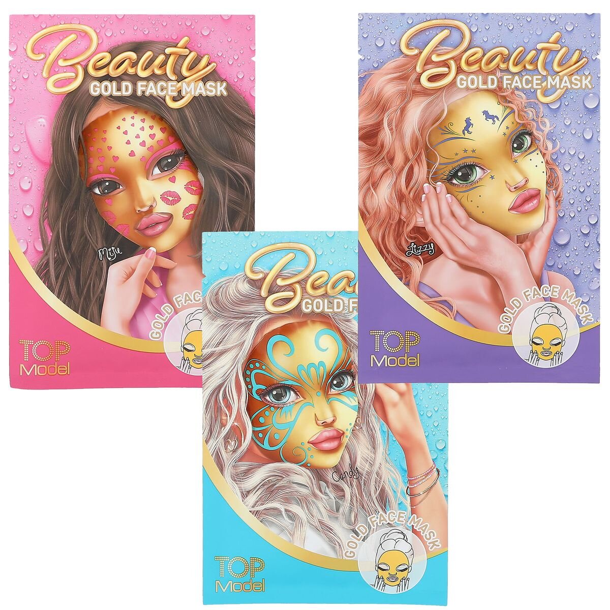 Depesche TOPModel Tuchmaske Gold BEAUTY and ME, 1 Stück, 3-fach sortiert