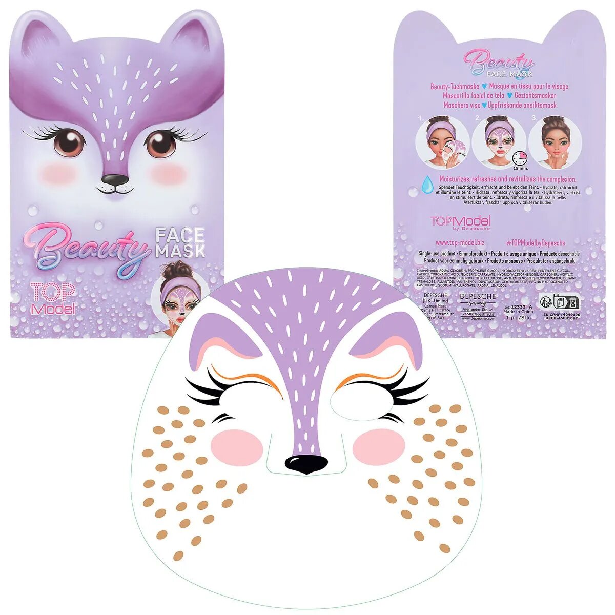 Depesche TOPModel Tuchmaske Tier BEAUTY and ME, 1 Stück, 3-fach sortiert
