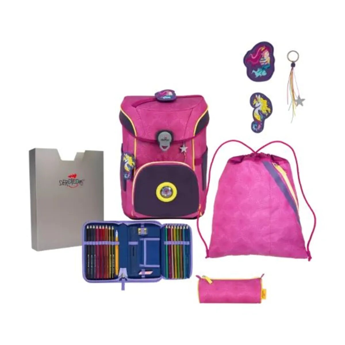 DerDieDas Schulranzen-Set ErgoFlex Easy Exklusiv Superflash Pink Mermaid, 5-teilig