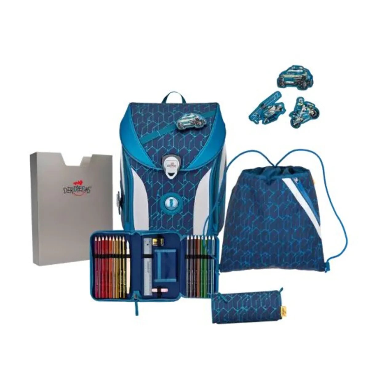 DerDieDas Schulranzen-Set Ergoflex Max Blue Speed, 5-teilig