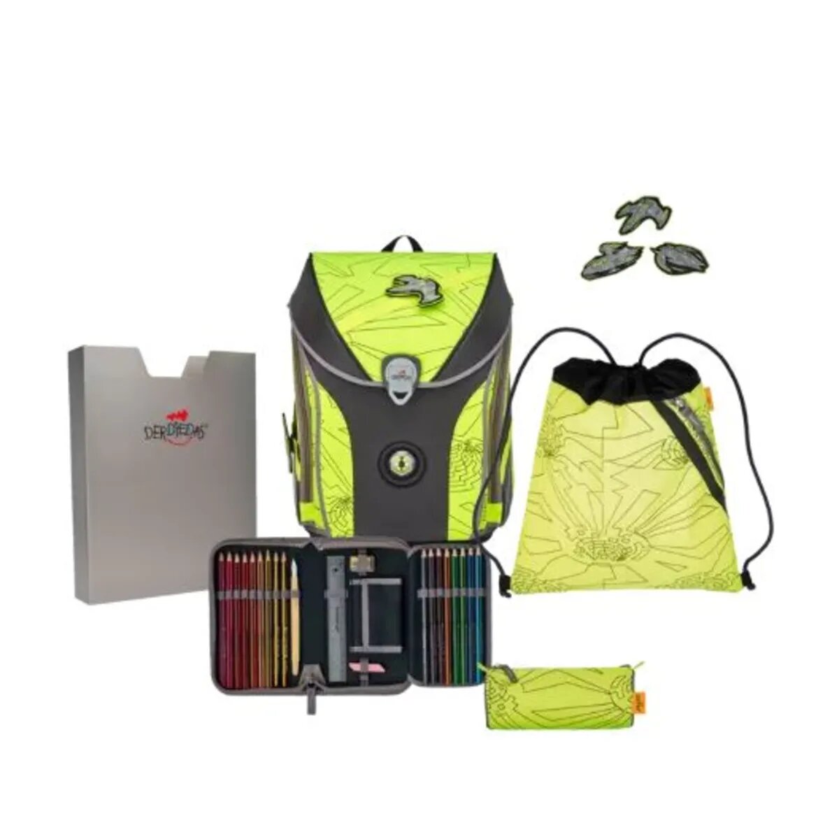DerDieDas Schulranzen-Set ErgoFlex MAX "Superflash" Neon Fighter, 5-teilig