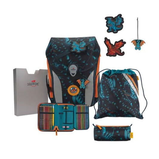 DerDieDas Schulranzen-Set ErgoFlex MAX Exklusiv LED Dragon Moon