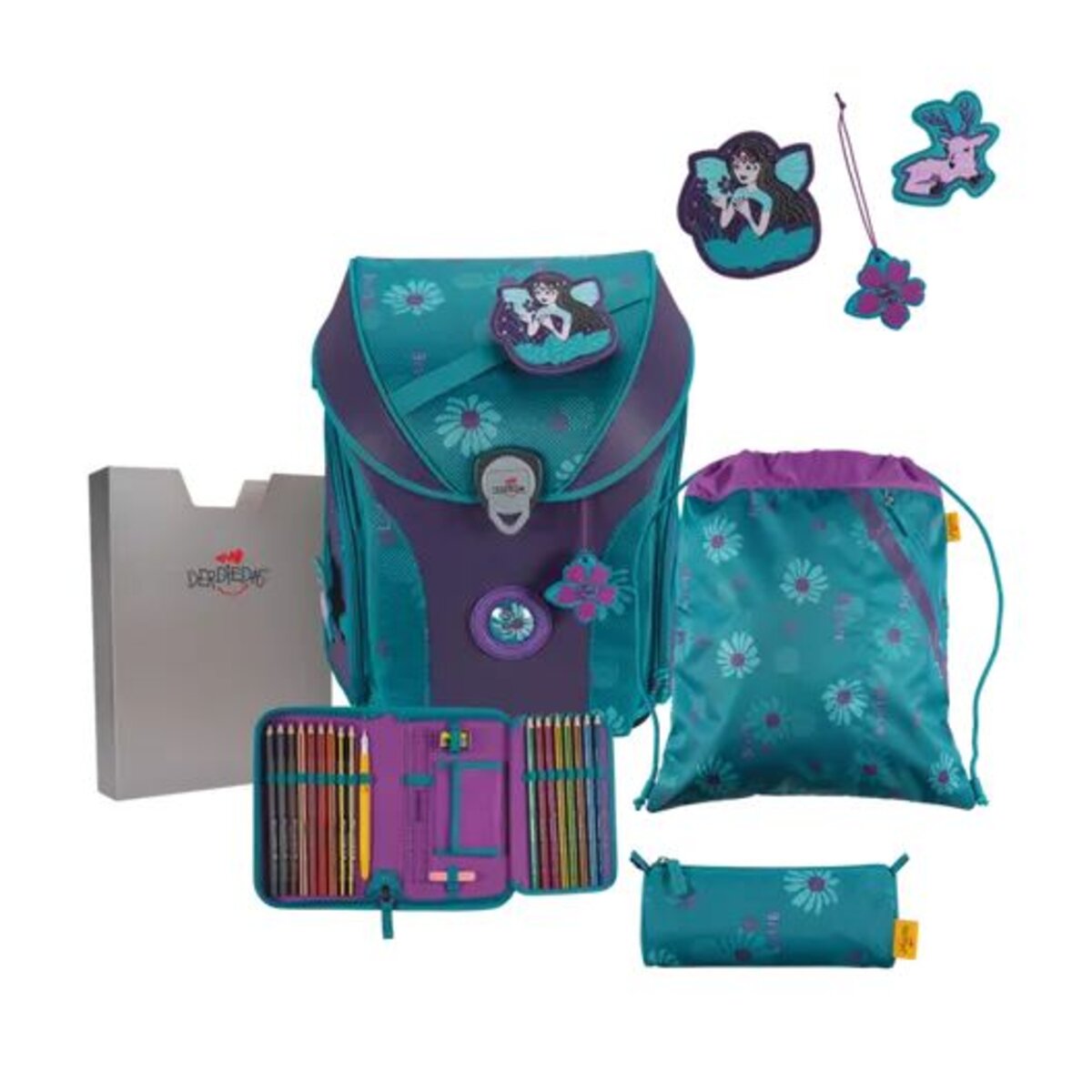 DerDieDas Schulranzen-Set ErgoFlex MAX Exklusiv Superflash Fairy Flower