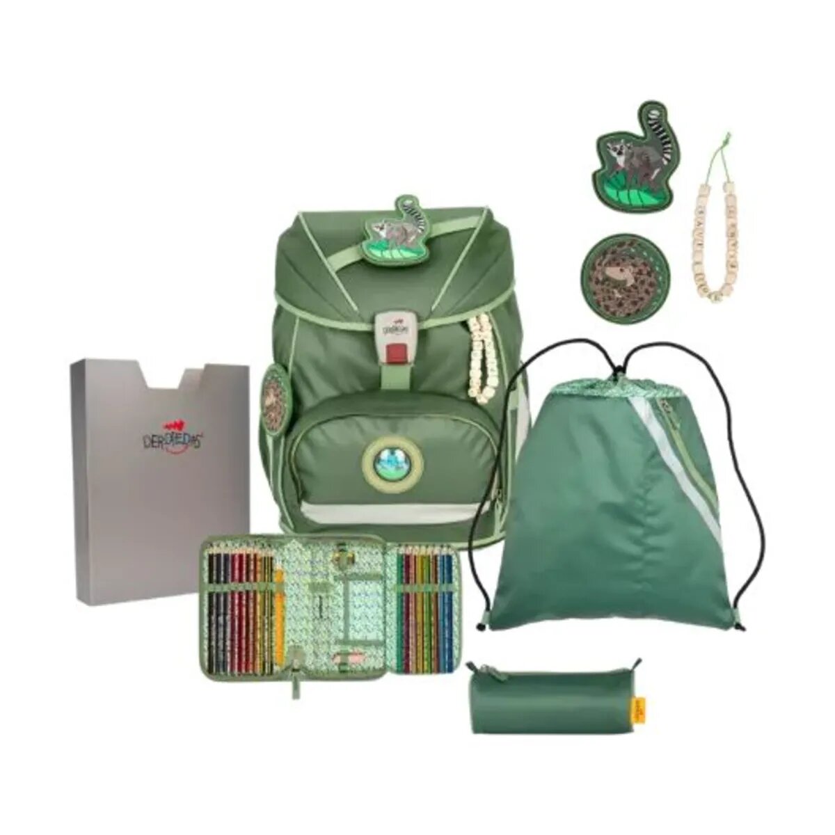 DerDieDas Schulrucksack-Set ErgoFlex Exklusiv ECO Green Planet, 5-teilig