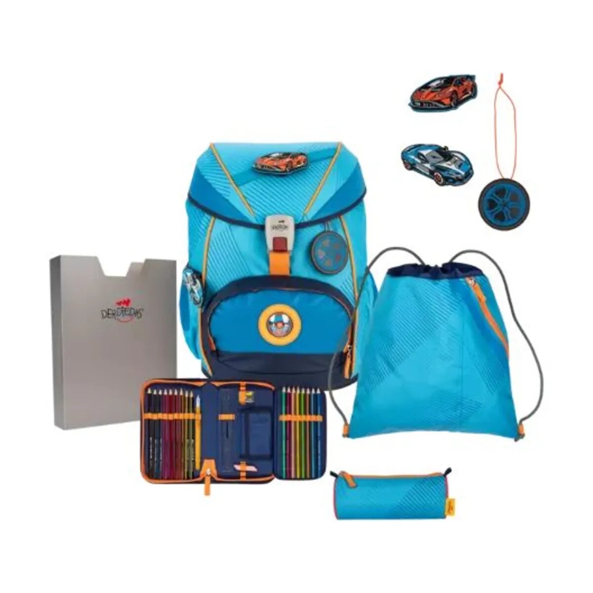 DerDieDas Schulrucksack-Set ErgoFlex Exklusiv Superflash Supercar, 5-teilig