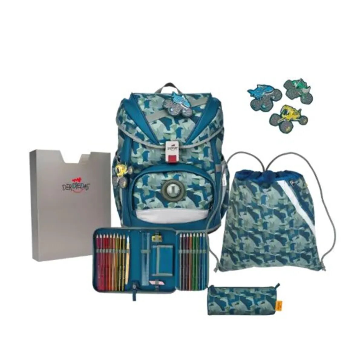 DerDieDas Schulrucksack-Set Ergoflex Monster Truck, 5-teilig