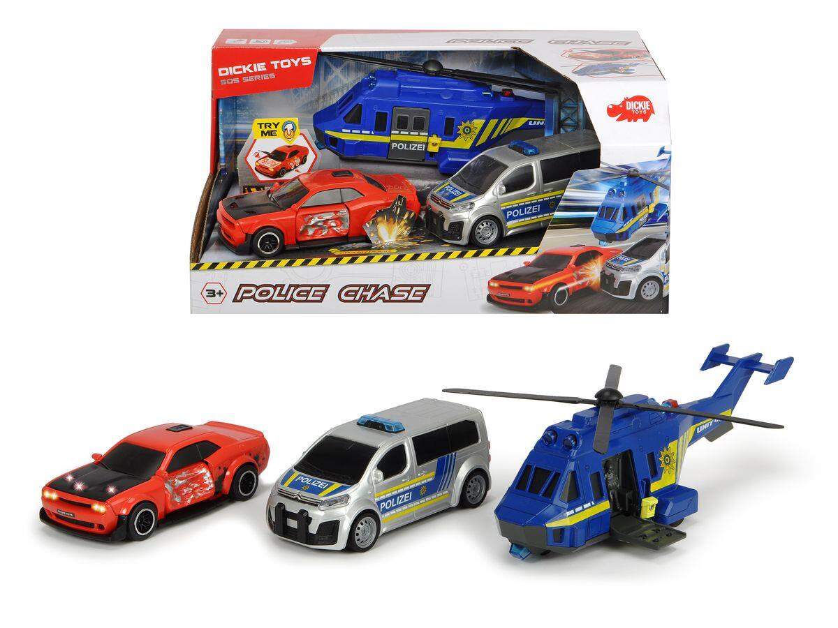 Dickie Toys SOS Serie dickie-police Chase mit 2 Fahrzeugen und 1 Heli