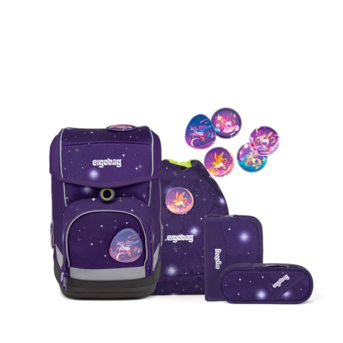 ergobag CUBO Schulranzen-Set Bärgasus Glow, 5-teilig