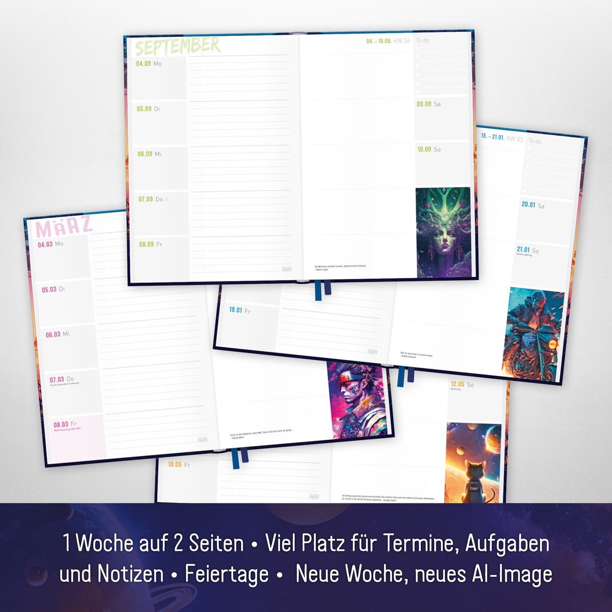 Häfft Verlag Häfft-Timer ARTificial 23/24  A5, Aug 23 – Sep 24, Gummib, 1 Stück, 3-fach sortiert