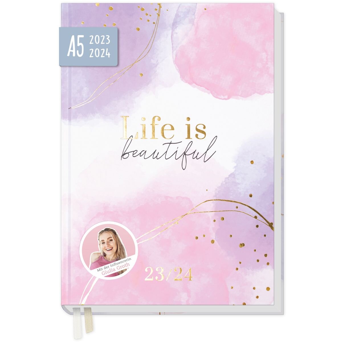 Häfft Verlag Häfft-Timer „Giulia Groth“ 23/24  Influencer-Edition, A5 mit Einstecktasche und Gummiband