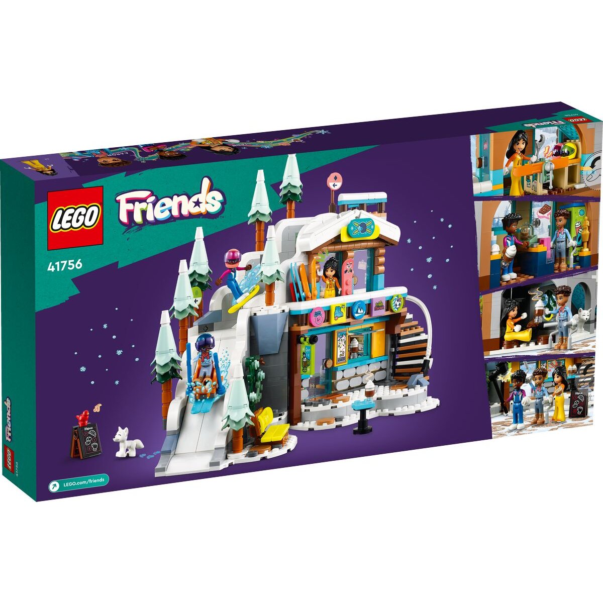 LEGO® Friends 41756 Skipiste und Café, Winter-Set mit Puppen und Tierfigur