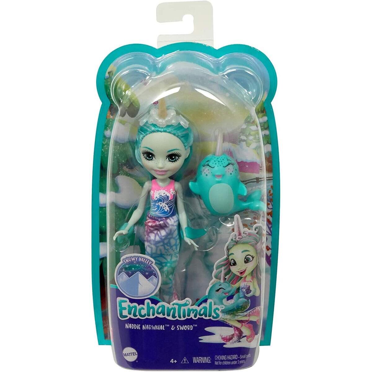Mattel Enchantimals Naddie Narwhal Puppe (ca. 15 cm) und Tierfreundin Sword