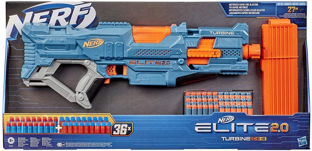Nerf Elite 2.0 Turbine CS-18 motorisierter Blaster, 36 Nerf Darts, 18-Dart Clip-Magazin, Tactical Rails
