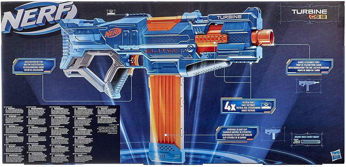 Nerf Elite 2.0 Turbine CS-18 motorisierter Blaster, 36 Nerf Darts, 18-Dart Clip-Magazin, Tactical Rails