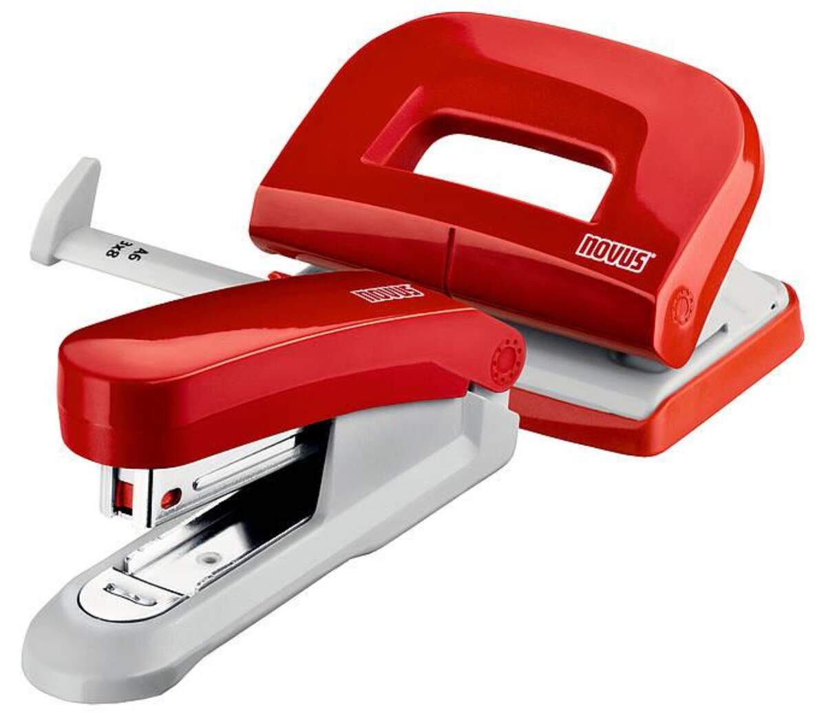 Novus Schreibtisch-Accessoire Set Hefter E15 Locher E210 rot glänzend