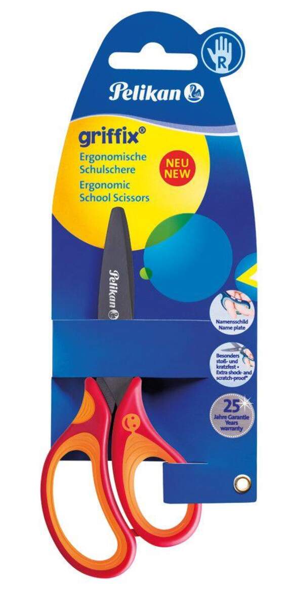 Pelikan griffix® Ergonomische Schulschere, rot, 14 cm, rechts, Blisterkarte