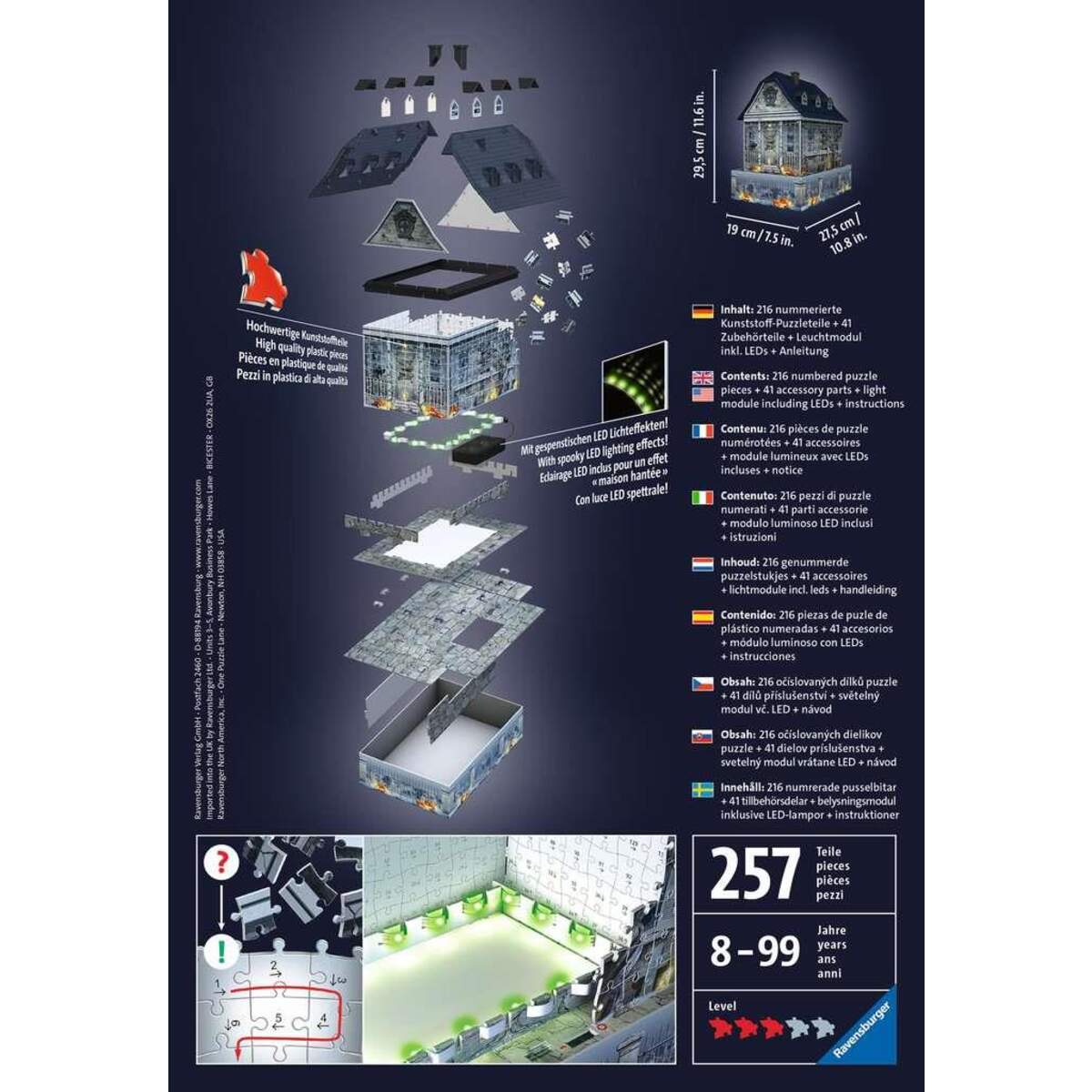 Ravensburger 3D Puzzle Gruselhaus bei Nacht 11254 - 216 Teile - für Halloween Fans