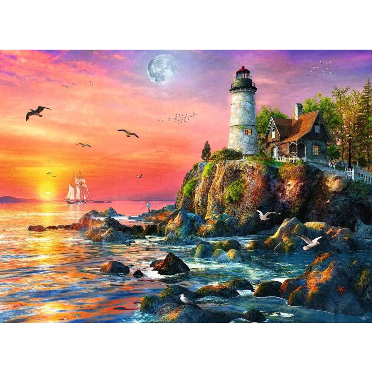 Ravensburger Puzzle - Leuchtturm am Abend, 500 Teile