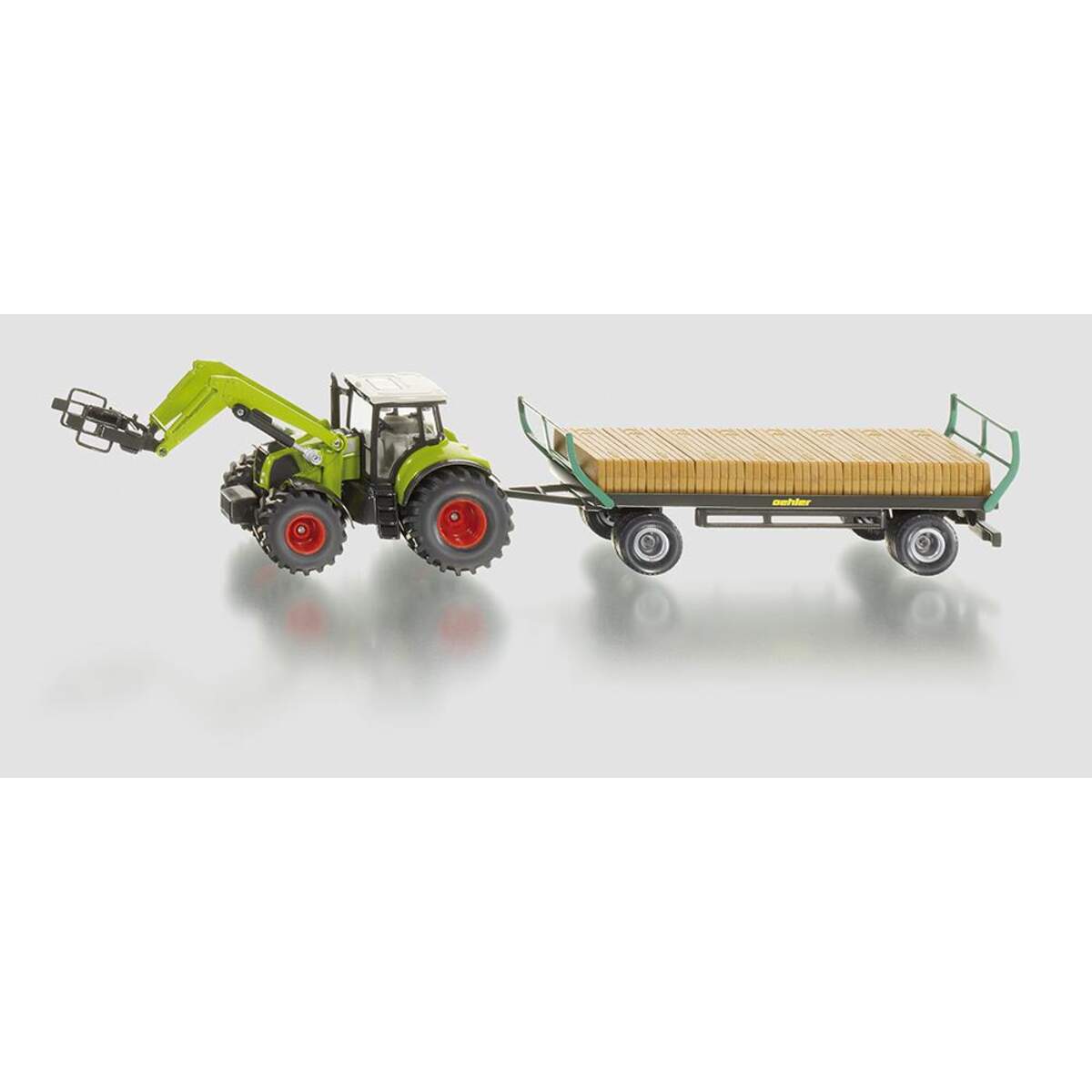 SIKU 1946 Traktor mit Quaderballengreifer und Anhänger