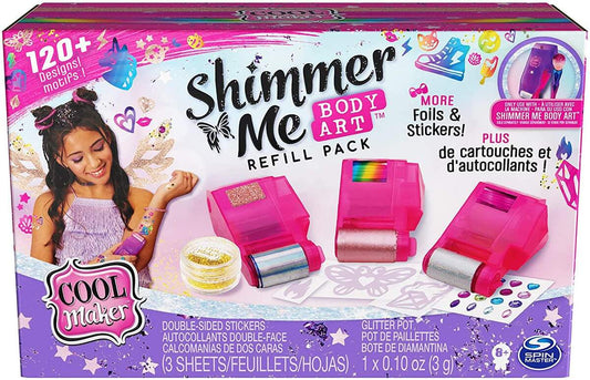 Spin Master Cool Maker Shimmer Me Tattoo Nachfüll Set - 120+ Aufkleber, 3 Metallicfolien und Glitzer