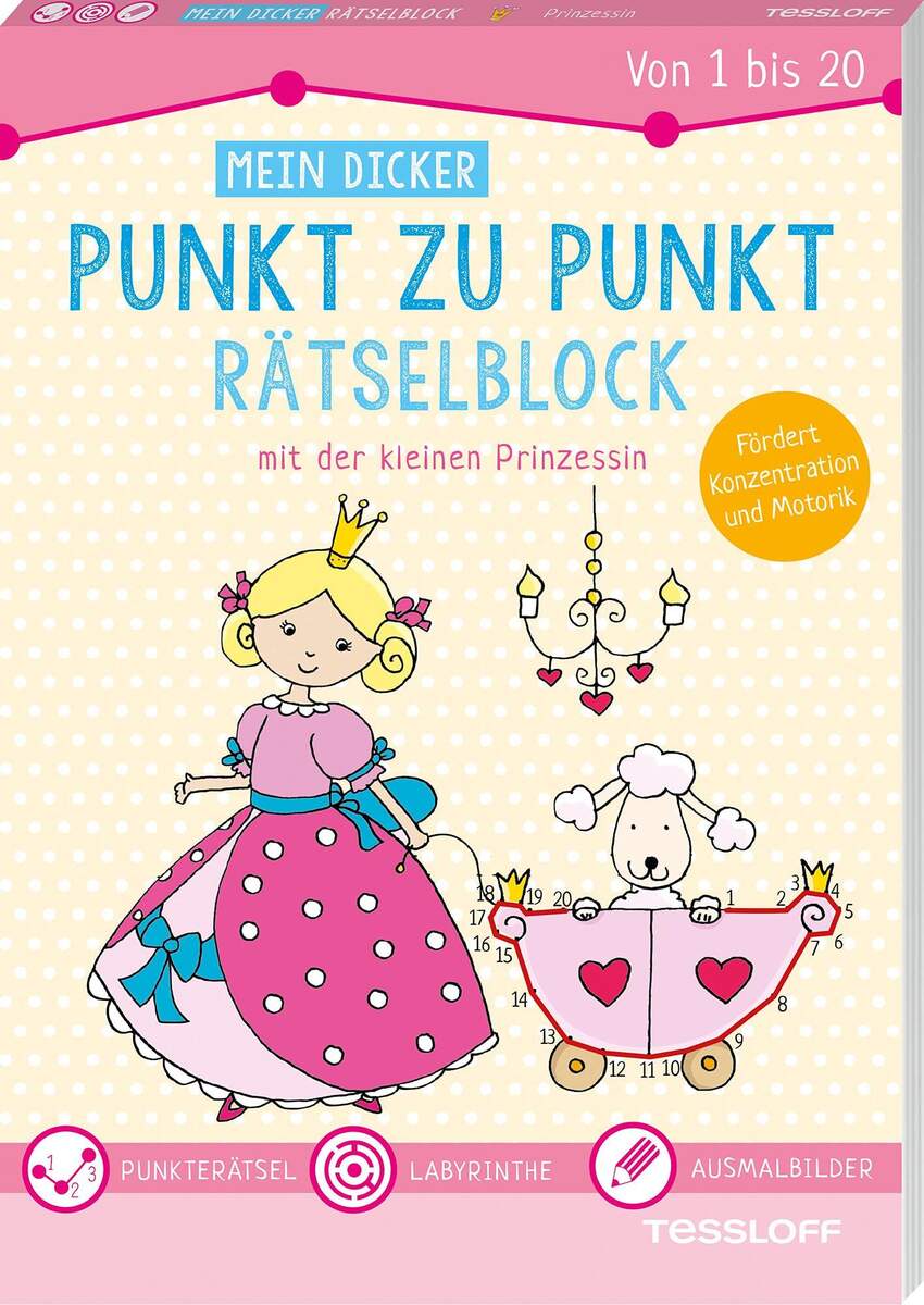 Tessloff Mein dicker Punkt zu Punkt Rätselblock mit der kleinen Prinzessin. Von 1 bis 20