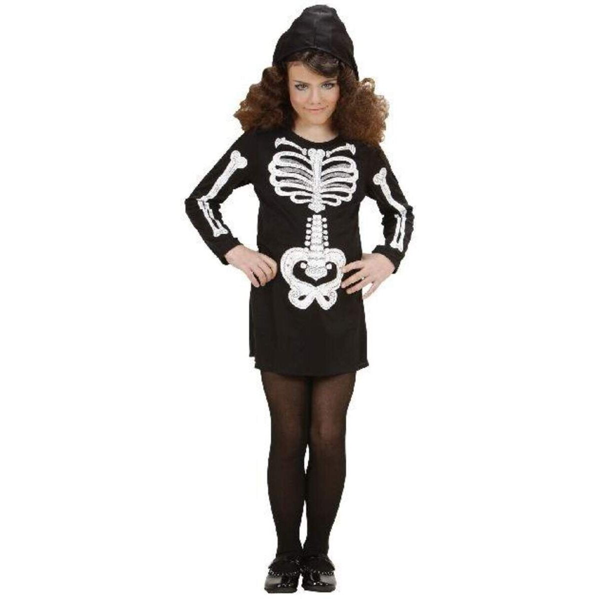 Widmann Kinderkostüm Skelett Girl, Gr. 128, Kleid mit Kapuze